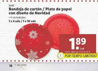 Lidl Betik Bandeja De Cartón Plato De Papel Con Diseño De Navidad oferta