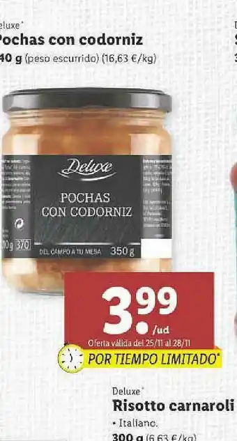 Lidl Deluxe Pochas Con Codorniz oferta