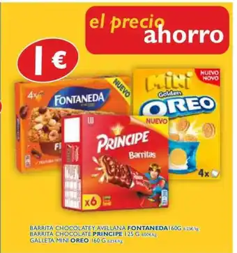 Supermercados La Despensa Fontandeda Barrita Chocolata Y Avellana 160g, Principe Barrita Chocolate 125g, Oreo Galleta Mini 160g oferta