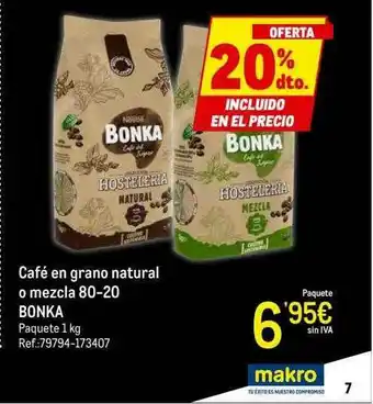 Makro 20% Dto. Café En Grano Natural O Mezcla 80-20 Bonka oferta