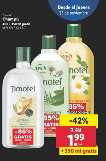 Lidl Timotei Champú oferta