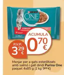 Supermercados Charter PURINA ONE Menjar per a gats esterilizats amb salmo i gall dindi oferta