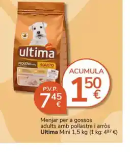 Supermercados Charter ULTIMA Menjar per a gossos adults amb pollastre i arròs oferta