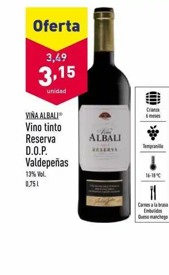 ALDI Viña Albali Vino Tinto Reserva D.o.p. Valdepeñas oferta