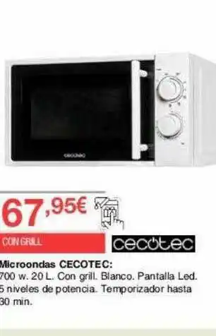 Chafiras Microondas Cecotec 700 W Blanco Pantalla oferta