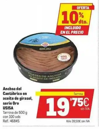Makro 10% Dto. Anchoa Del Cantábrico En Aceite De Girasol Serie Oro Usisa oferta