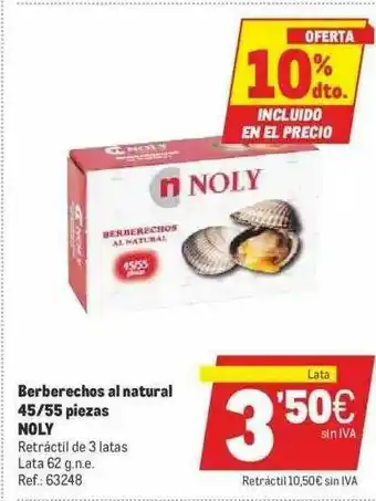 Makro 10% Dto. Berberechos Al Natural 45 55 Piezas Noly oferta