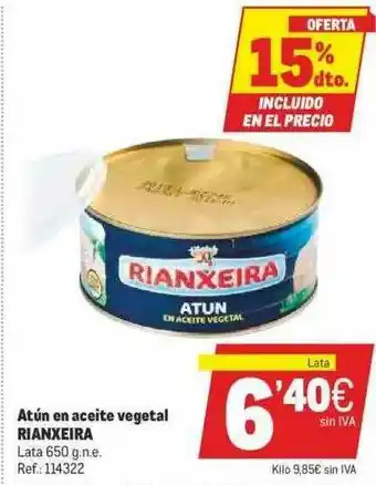 Makro 15% Dto. Atún En Aceite Vegetal Rianxeira oferta