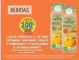 E.Leclerc DON SIMON Llévate 2 bricks de 1l. de zumo exprimid o iguales o combinados y te devolvemos el de menor importe oferta