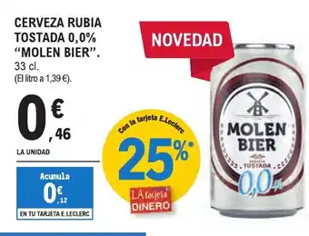 E.Leclerc "MOLEN BIER" Cerveza rubia tostada 0,0% oferta