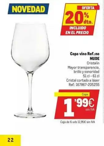 Makro 20% Dto. Copa Vino Ref.:ne Nude oferta