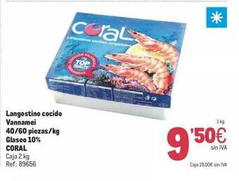 Makro Langostino Cocido Vannamei 40 60 Piezas Kg Glaseo 10% Coral oferta
