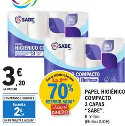 E.Leclerc IFA SABE Papel higiénico compacto 3 capas oferta