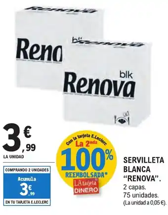 E.Leclerc "RENOVA" Servilleta blanca oferta