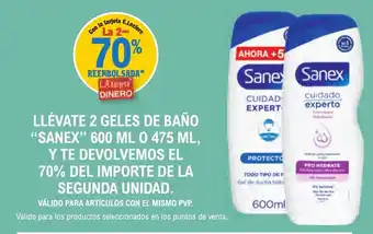 E.Leclerc SANEX Llévate 2 geles de baño o y te devolvemos el 70% del importe de la segunda unidad. oferta