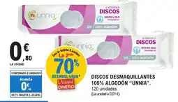 E.Leclerc "UNNIA" Discos desmaquillantes 100% algodón oferta