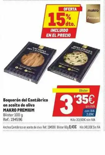 Makro Boquerón Del Cantábrico En Aceite De Oliva Makro Premium oferta