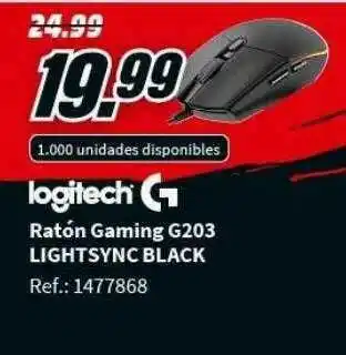 MediaMarkt Logitech Ratón Gaming G203 Lightsync Black oferta