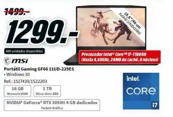 MediaMarkt Msi Portátil Gaming Gf66 11ud-229es oferta
