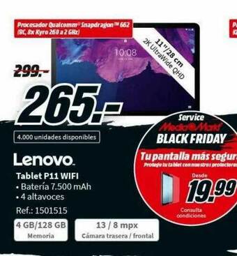 MediaMarkt Lenovo Tablet P11 Wifi oferta