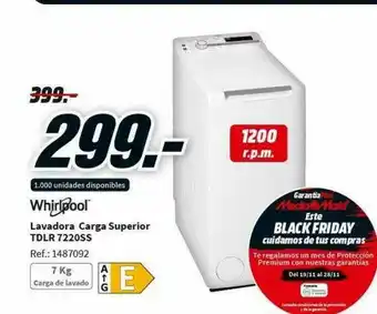 MediaMarkt Whirlpool Lavadora Carga Superior Tdlr 7220ss oferta