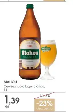 Supermercados Plaza MAHOU Cerveza rubia lager clásica, oferta