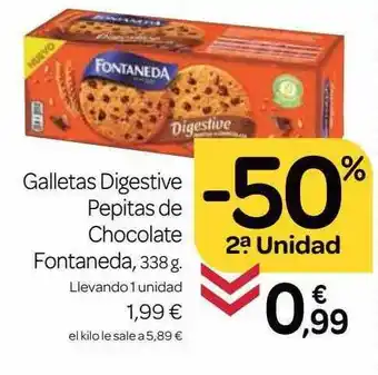 Supermercados El Jamón -50% 2a Unidad Galletas Digestive Pepitas De Chocolate Fontaneda oferta