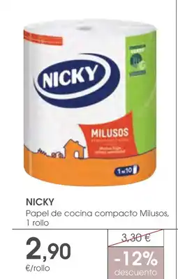 Supermercados Plaza NICKY Papel de cocina compacto Milusos, oferta