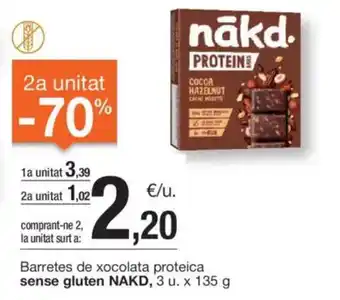 BonpreuEsclat Barretes de xocolata proteica sense gluten NAKD, 3 u. x oferta