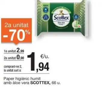 BonpreuEsclat Paper higiènic humit amb àloe vera scottex, 66 u. oferta