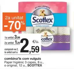 BonpreuEsclat Combina'ls com vulguis paper higiènic 3 capes, 8 u., o original, 12 u., scottex oferta