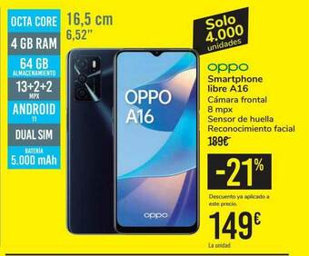 Carrefour Oppo Smartphone Libre A16 oferta