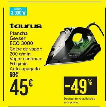 Carrefour Taurus Plancha Geyser Eco 3000 oferta