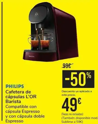 Carrefour Philips Cafetera De Cápsulas L'or Barista oferta