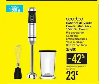 Carrefour Cecotec Batidora De Varilla Power Titanblack 1500 Xl Cream oferta