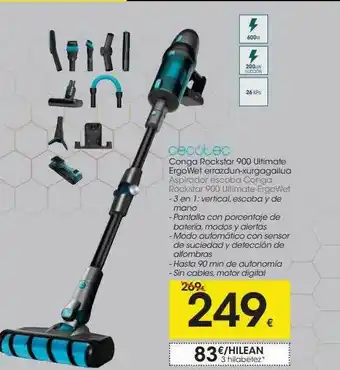 Eroski Cecotec Aspirador Escoba Conga Rockstar 900 Ultimate Ergowet oferta