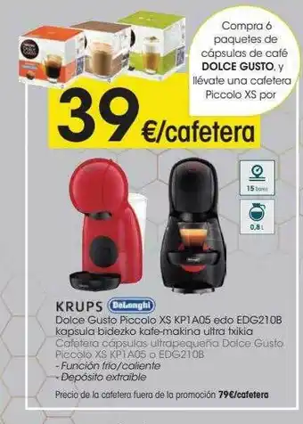 Eroski Kruips Delonghi Cafetera Cápsulas Ultrapequeña Dolce Gusto Piccolo Xs Kp1a05 O Edg210b oferta