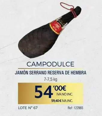 Makro Campodulce Jamón Serrano Reserva De Hembra oferta