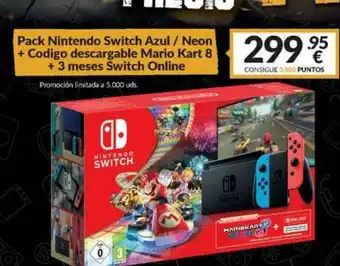 Game Pack Nintendo Switch Azul Neon + Codigo Descargable Mario Kart 8 + 3 Meses Switch Online oferta