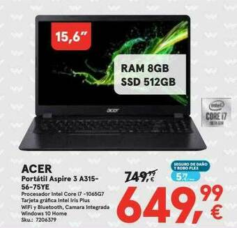 Worten Acer Portátil Aspire 3 A315-56-75ye oferta