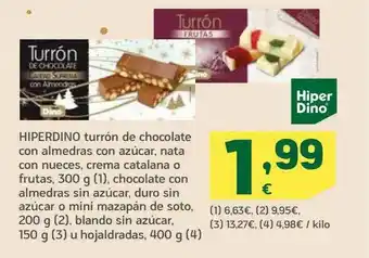 HiperDino Hiperdino Turrón De Chocolate Con Almedras Con Azucar Nata Con Nueces Crema Catalana O Frutas Chocolate Con Almderas Sin Azuc oferta