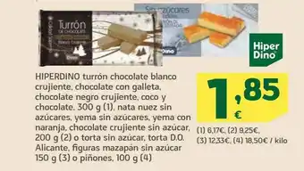 HiperDino Hiperdino Turrón Chocolate Blanco Crujiente Chocolate Con Galleta Chocolate Negro Crujiente Coco Y Chocolate Nata Nuez Sin Az oferta