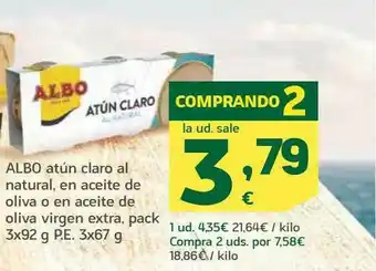 HiperDino Albo Atun Claro Al Natural En Aceite De Oliva O En Acetie De Oliva Virgen Extra oferta