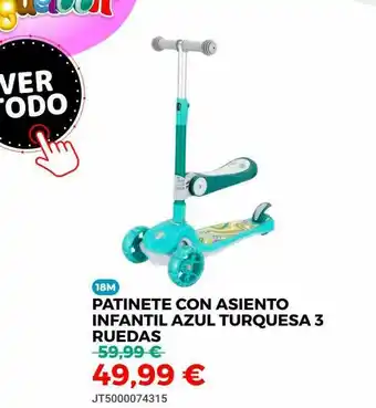 Patinete Con Asiento Infantil Azul Turquesa 3 Ruedas