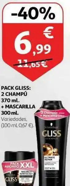 Alcampo Pack Gliss: 2 Champú + Mascarilla oferta