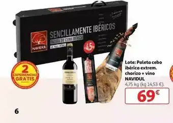 Alcampo Lote: Paleta Cebo Ibérica Extrem Chorizo + Vino Navidul oferta