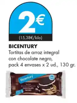 Supermercados Lupa BICENTURY Tortitas de arroz integral con chocolate negro, oferta