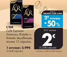 Supermercados Lupa L'OR Café Espresso Sontuoso, Ristretto o Ristretto decaffeinato, envase 10 cápsulas. oferta