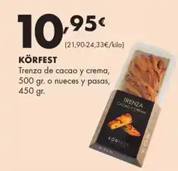 Supermercados Lupa KÖRFEST Trenza de cacao y crema, 500 gr. o nueces y pasas oferta