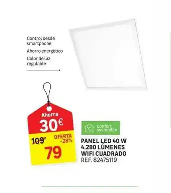 Leroy Merlin Panel Led 40 W 4.280 Lumens Wifi Cuadrado oferta
